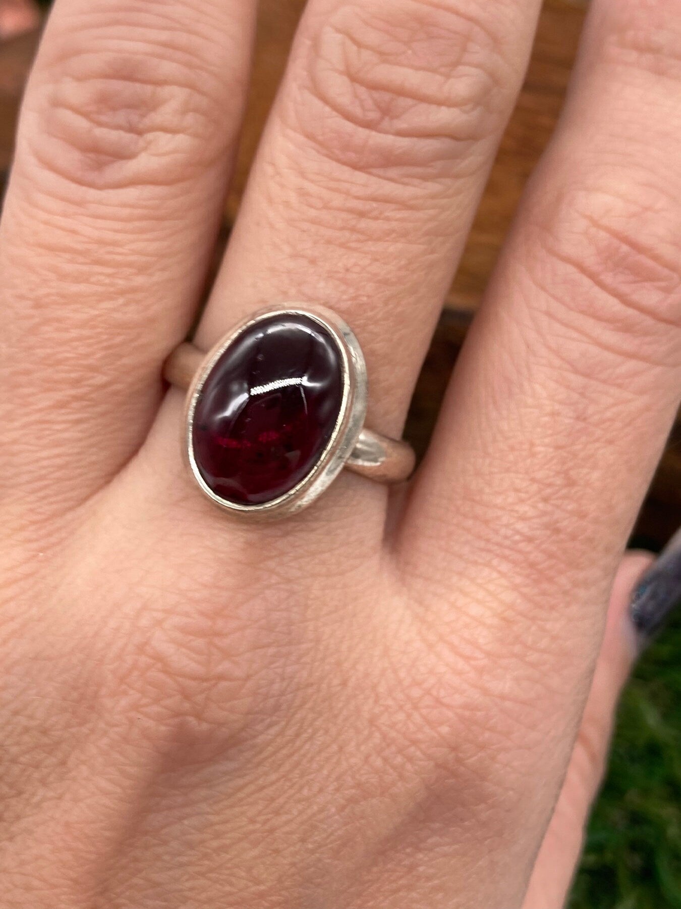 Red Garnet Crystal Sterling Silver 925 Ring Top Quality Handmade Cabochon Cut