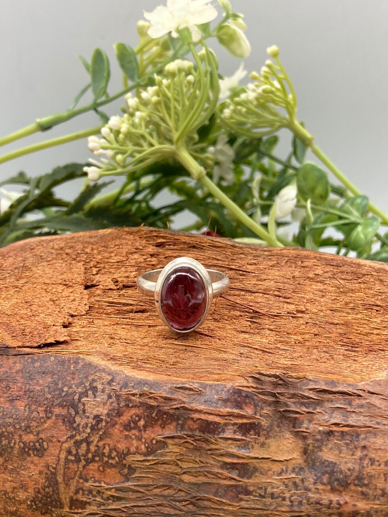 Red Garnet Crystal Sterling Silver 925 Ring Top Quality Handmade Cabochon Cut