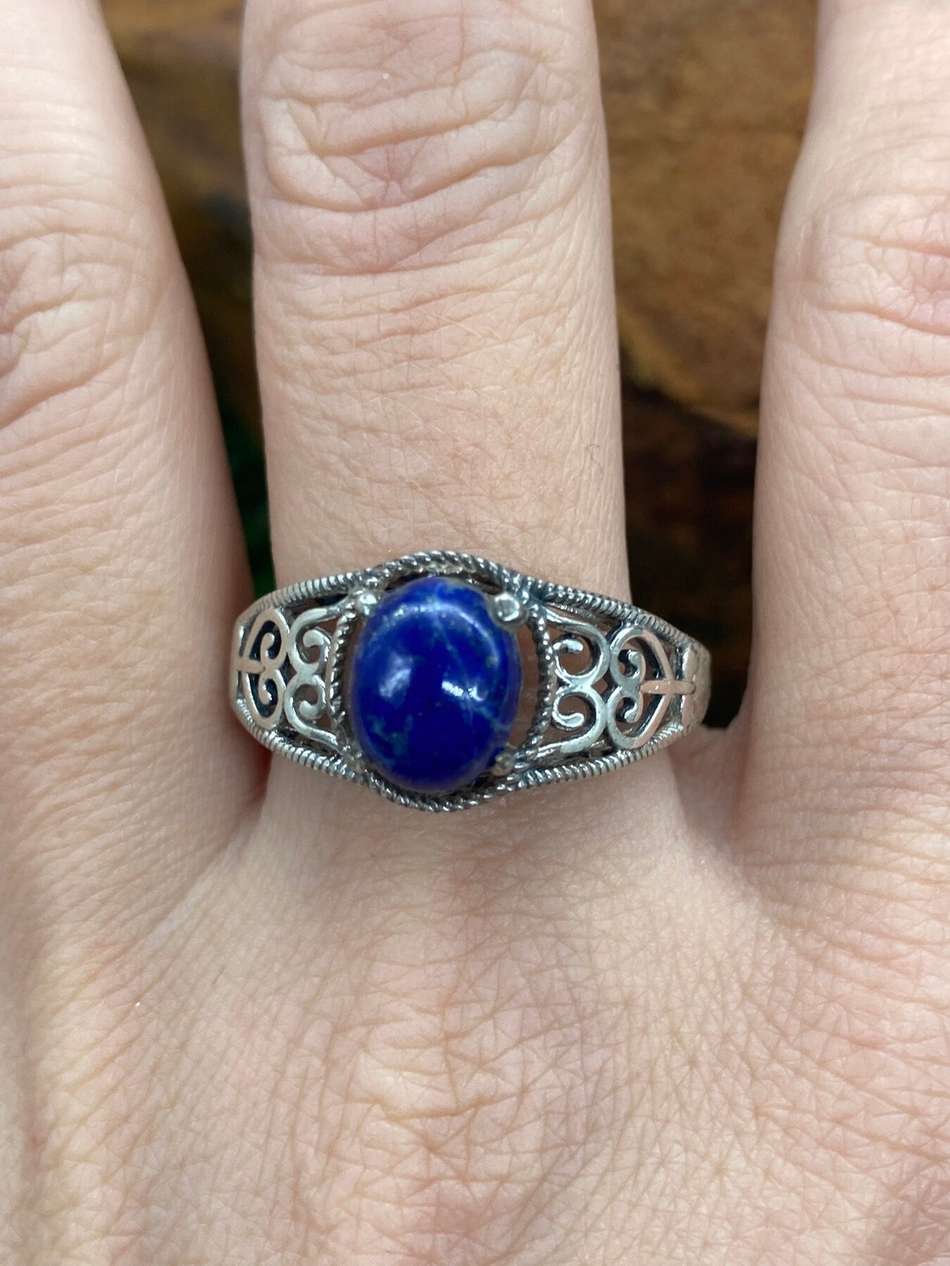 Lapis Lazuli Crystal Sterling Silver 925 Cabochon Cut Ring Top Quality Handmade