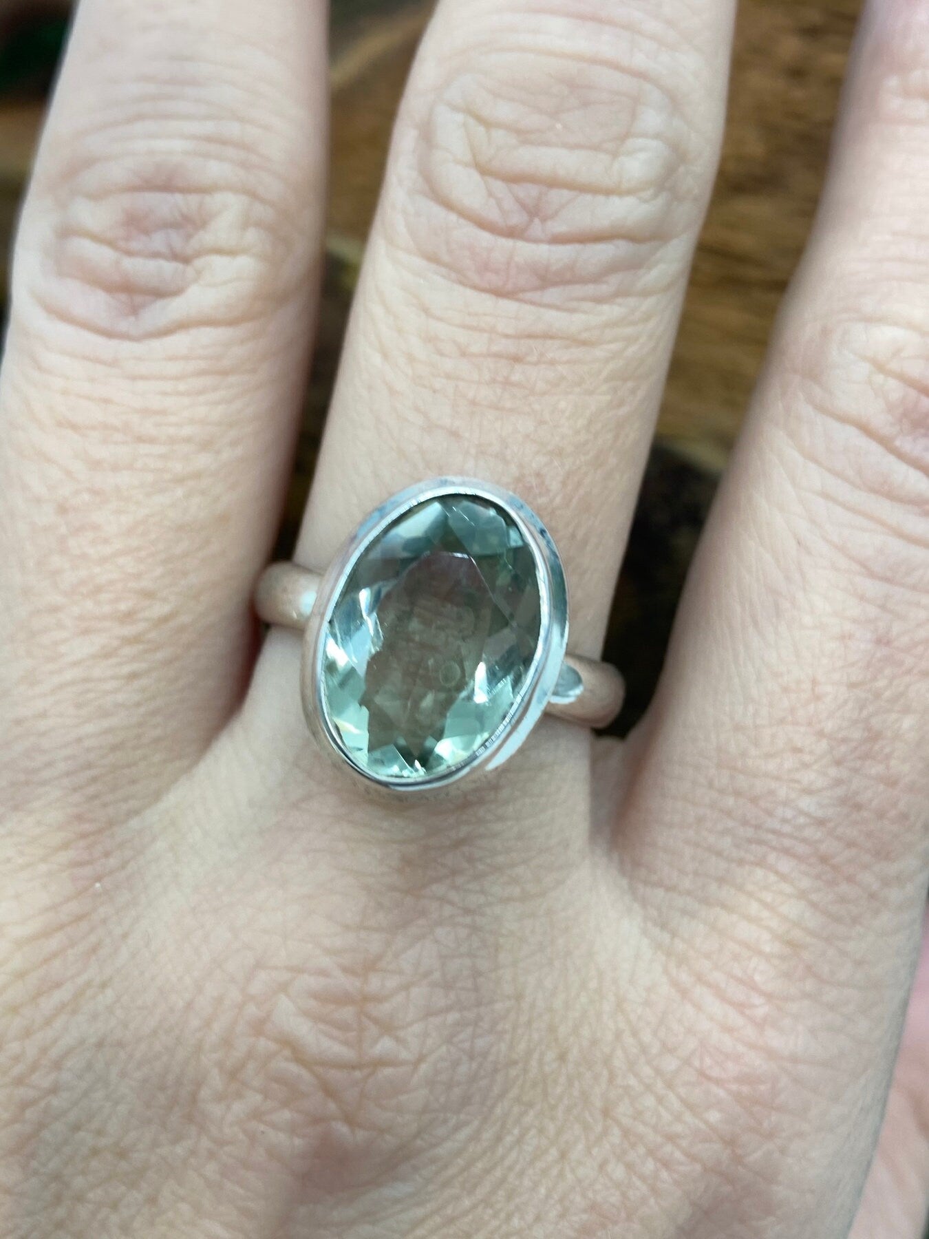 Green Amethyst Crystal Silver 925 Faceted Ring Top Quality Handmade