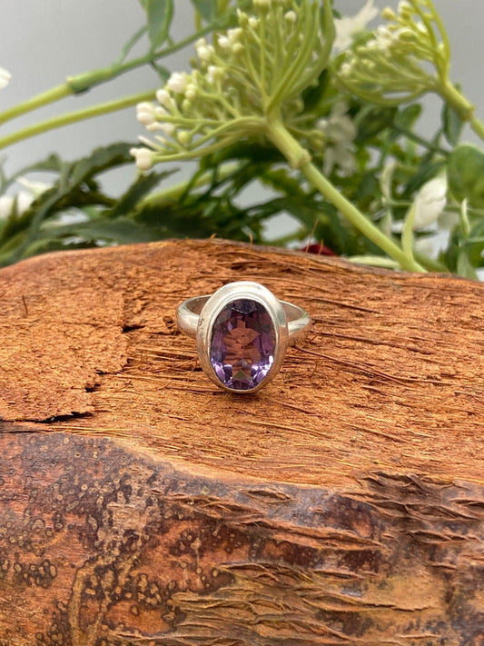 Amethyst Crystal Silver 925 Faceted Ring Top Quality Handmade