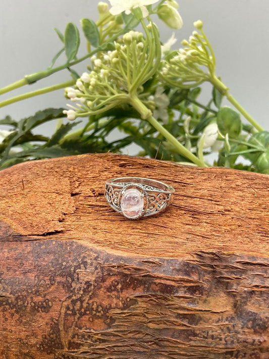 Rainbow Moonstone Crystal Sterling Silver 925 Cabochon Cut Ring Top Quality Handmade Dainty