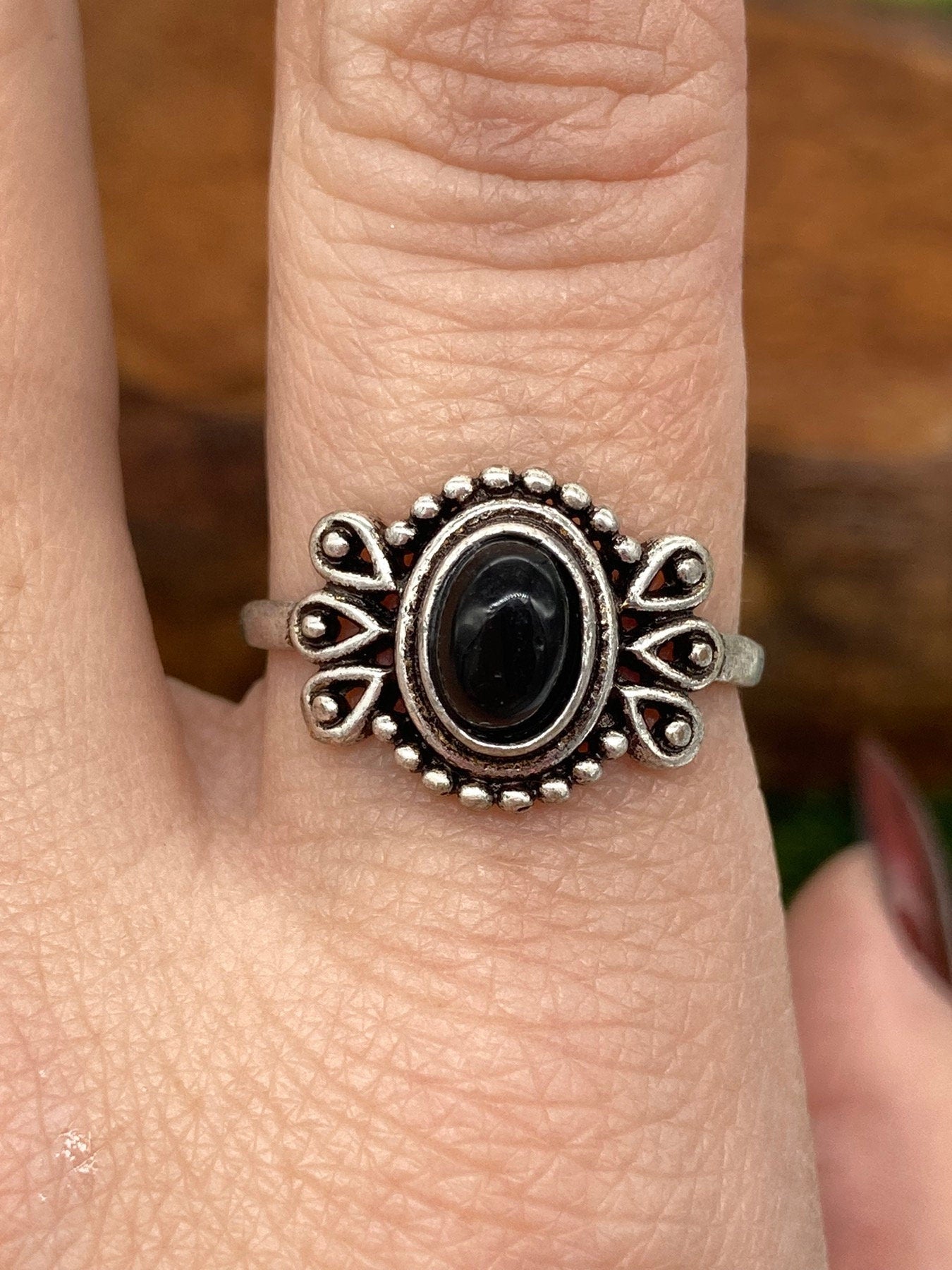 Black Obsidian Crystal Silver Plated Adjustable Ring- Jewelry- Protection against negative energies- Grounding
