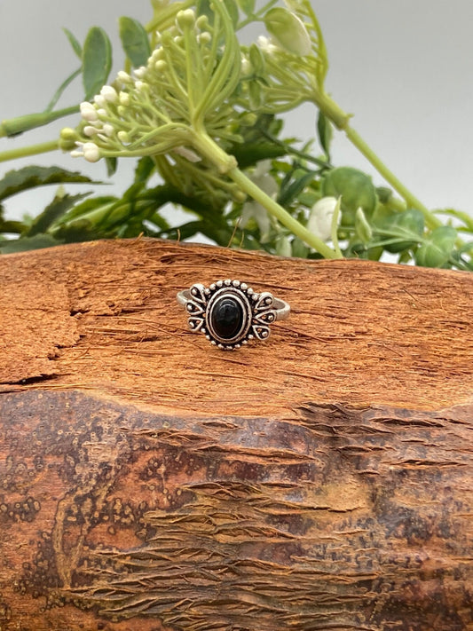 Black Obsidian Crystal Silver Plated Adjustable Ring- Jewelry- Protection against negative energies- Grounding