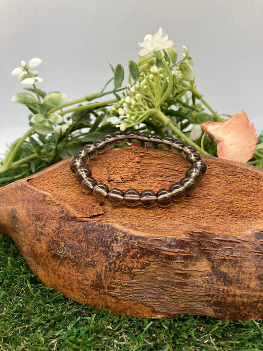 Smoky Quartz Natural Crystal 8MM Beads Bracelets, Wrist Bracelet, Strechy Bracelet, Beaded Bracelet, Hand Made Gift, Crystal Bracelet