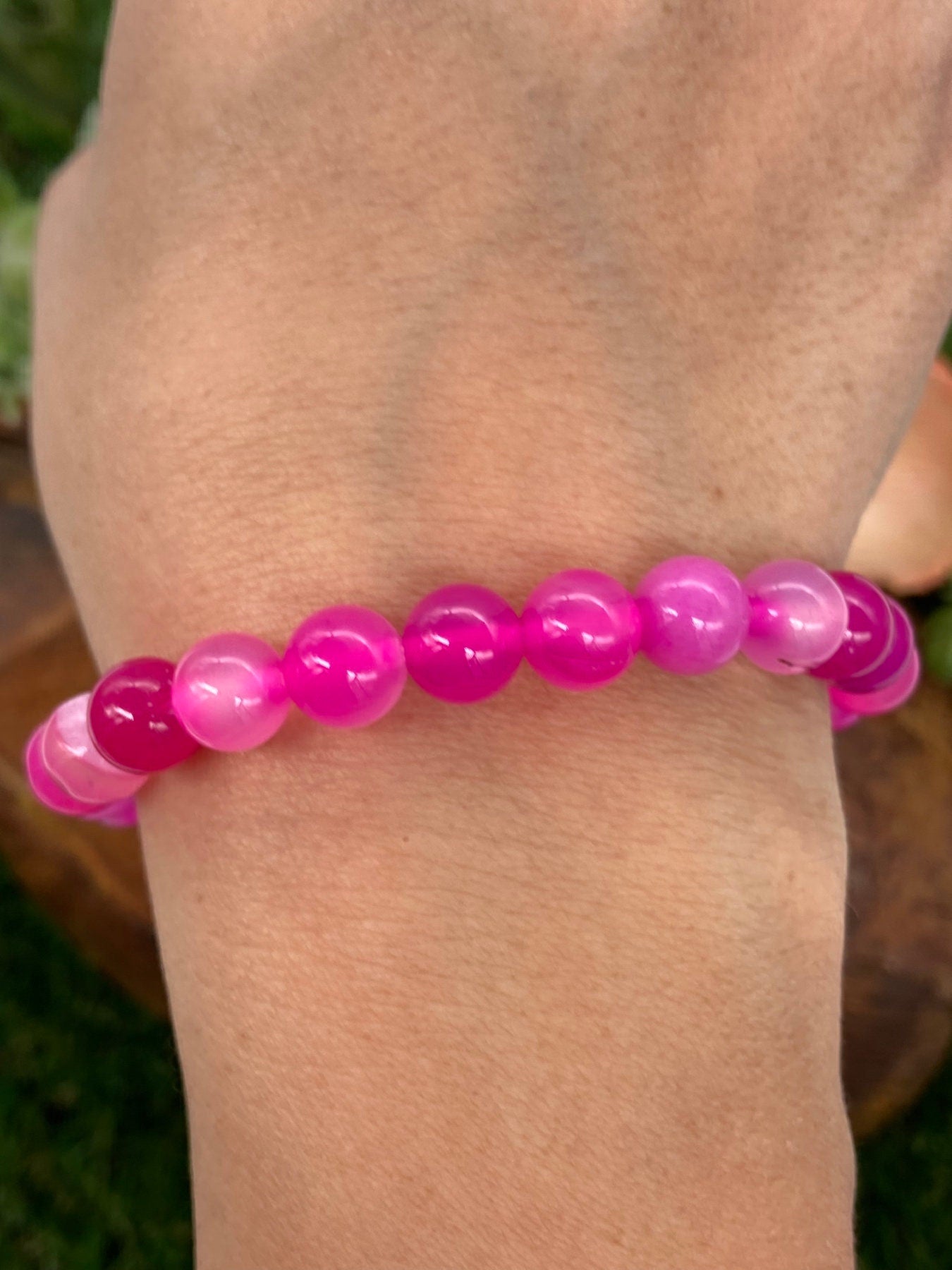 Pink Agate Natural Crystal 8MM Beads Bracelets, Wrist  Bracelet, Strechy Bracelet, Beaded Bracelet, Hand Made Gift, Crystal Bracelet