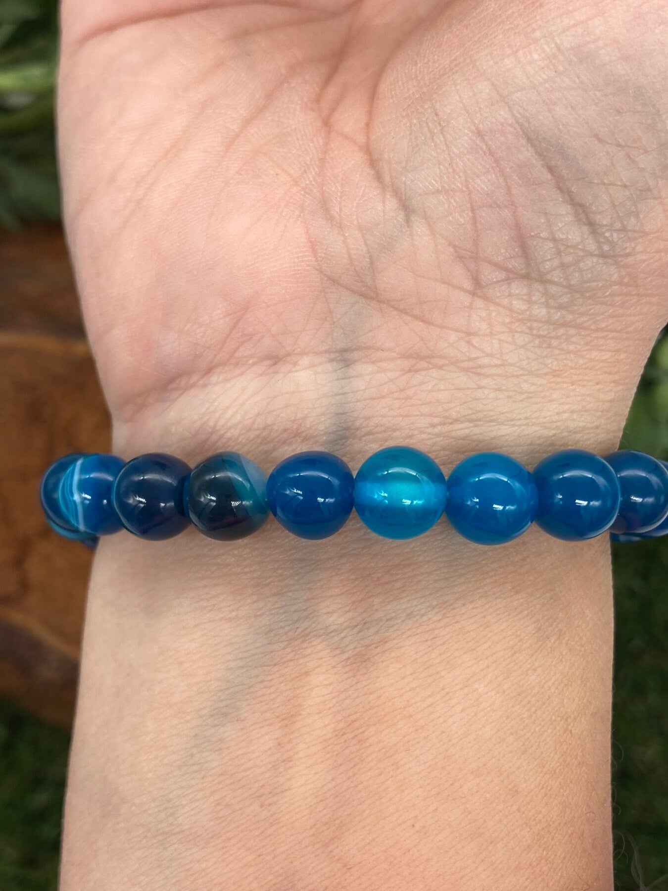 Blue Agate Natural Crystal 8MM Beads Bracelets, Wrist Bracelet, Strechy Bracelet, Beaded Bracelet, Hand Made Gift, Crystal Bracelet