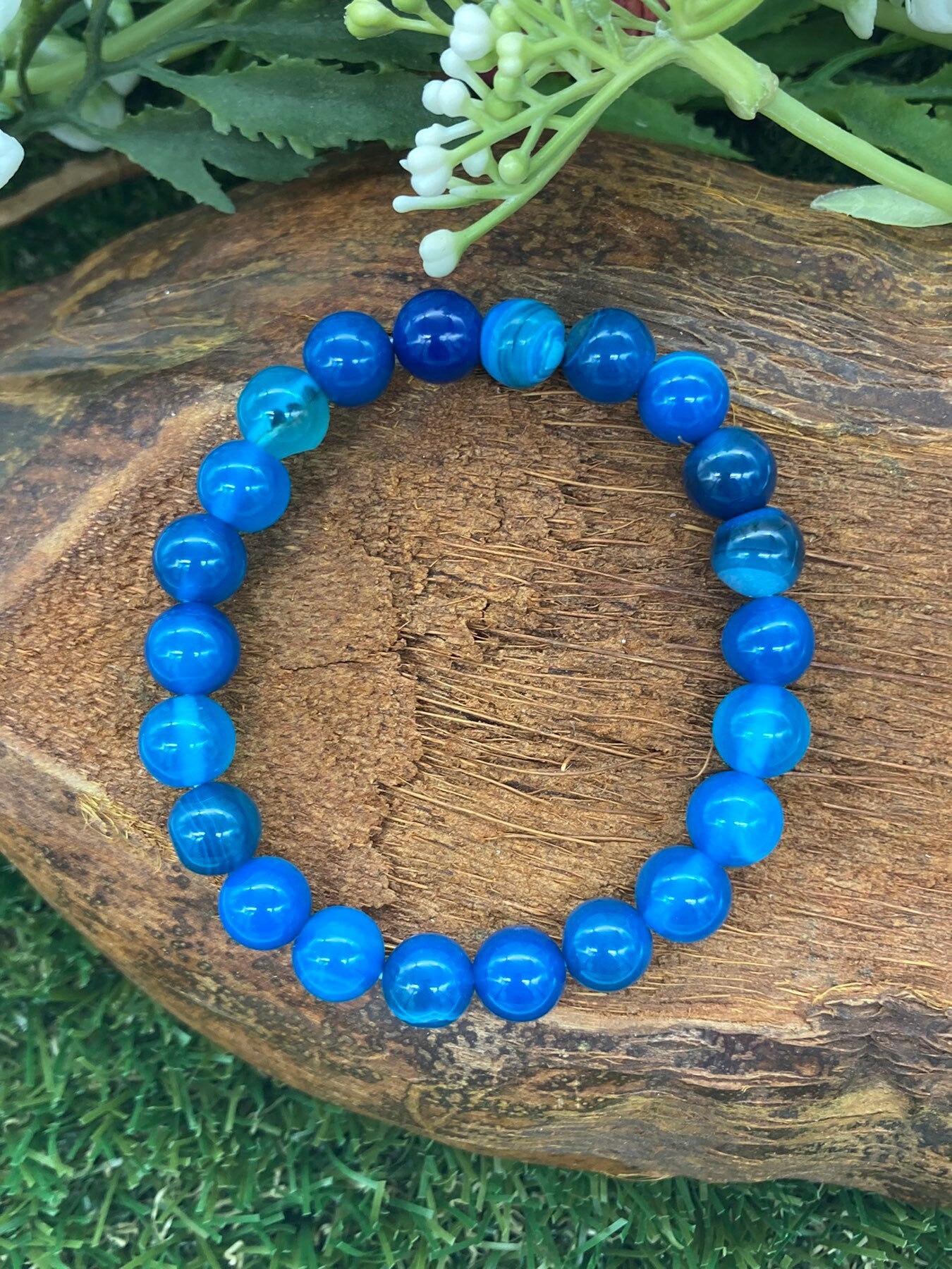 Blue Agate Natural Crystal 8MM Beads Bracelets, Wrist Bracelet, Strechy Bracelet, Beaded Bracelet, Hand Made Gift, Crystal Bracelet