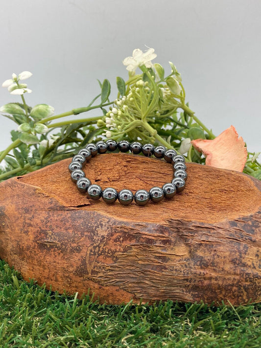 Hematite Natural Crystal 8MM Beads Bracelets, Wrist Gemstone Bracelet, Strechy Bracelet, Beaded Bracelet, Hand Made Gift, Crystal Bracelet