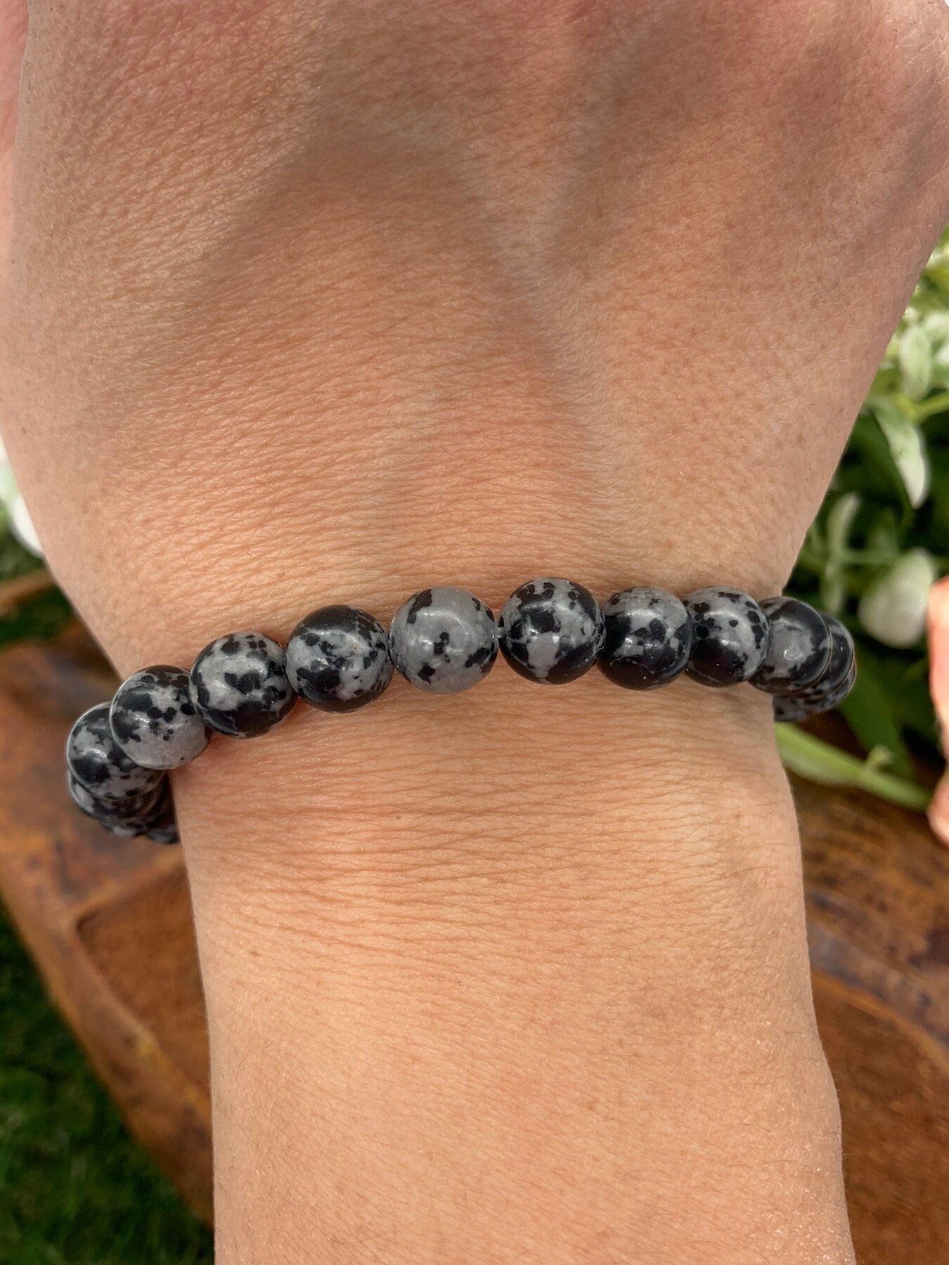 Snowflake Obsidian Natural Crystal 8MM Beads Bracelets, Wrist Bracelet, Strechy Bracelet, Beaded Bracelet, Hand Made Gift, Crystal Bracelet