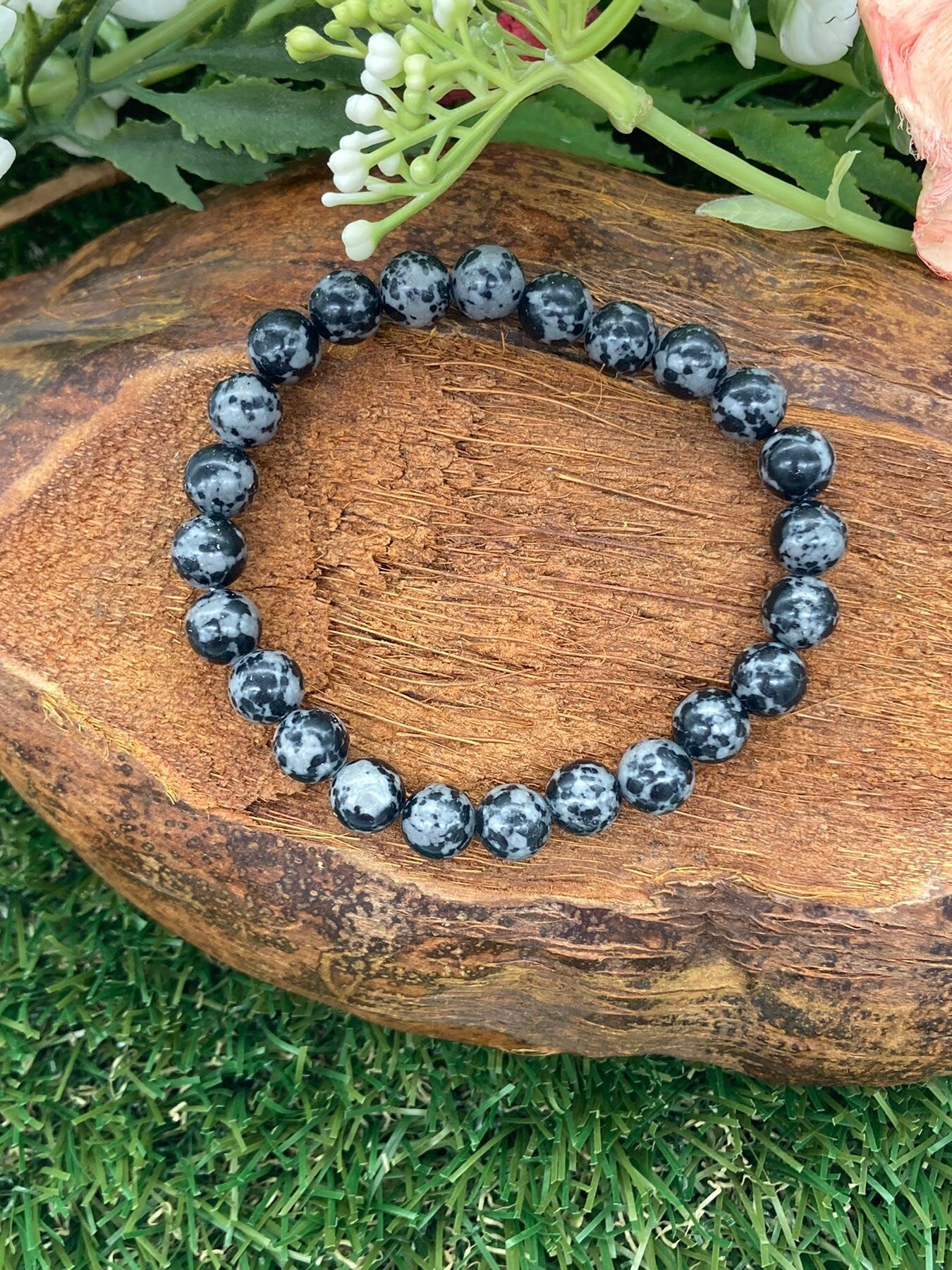 Snowflake Obsidian Natural Crystal 8MM Beads Bracelets, Wrist Bracelet, Strechy Bracelet, Beaded Bracelet, Hand Made Gift, Crystal Bracelet