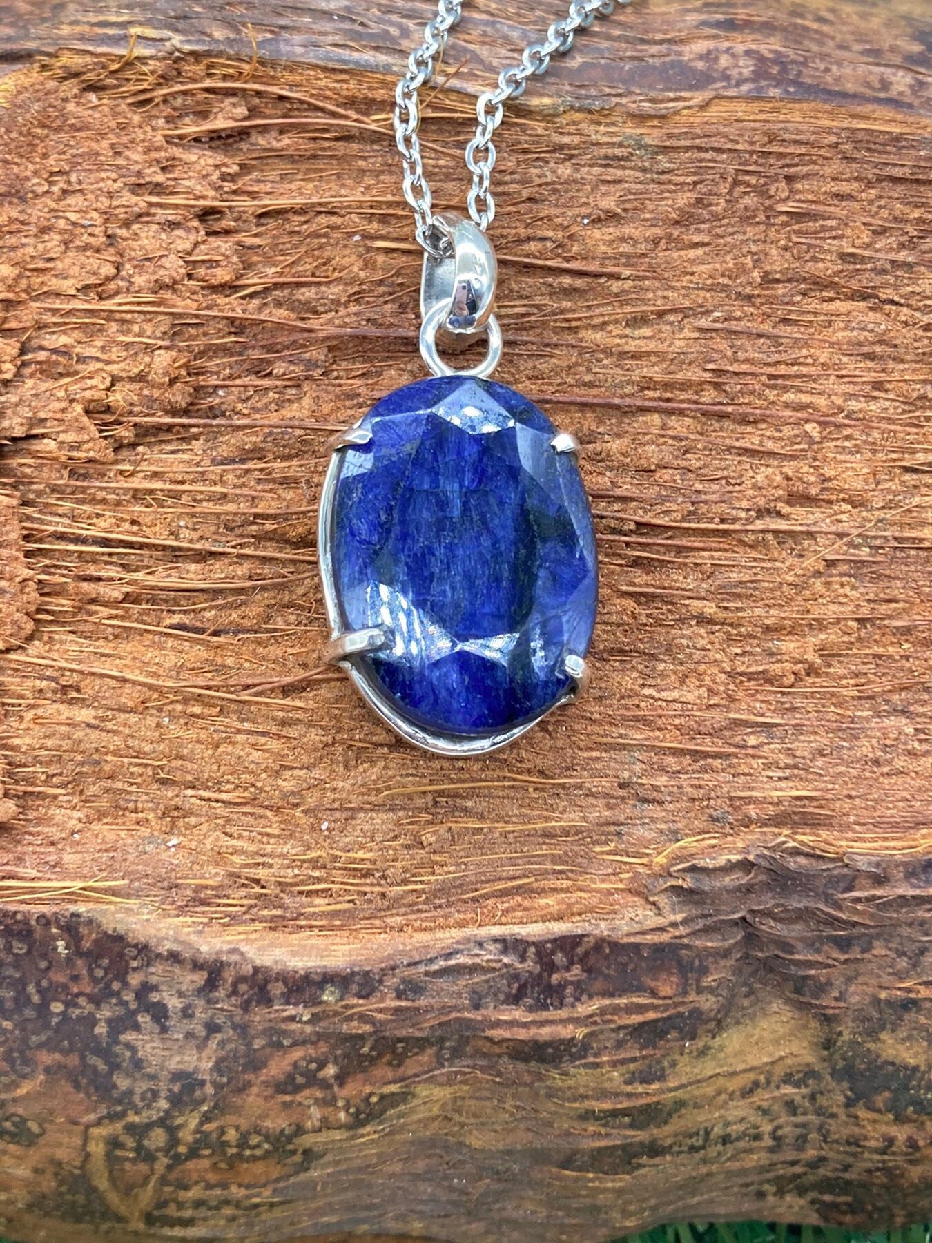 Raw Blue Sapphire Necklace, 41 Carat, Calming Necklace, Silver 925,  Real Blue Sapphire Jewelry, raw gemstone necklace