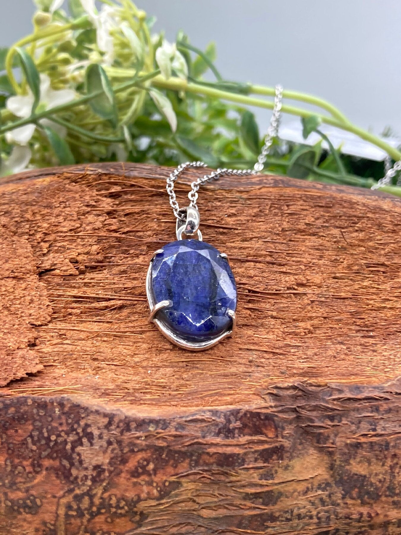 Raw Blue Sapphire Necklace, 41 Carat, Calming Necklace, Silver 925,  Real Blue Sapphire Jewelry, raw gemstone necklace