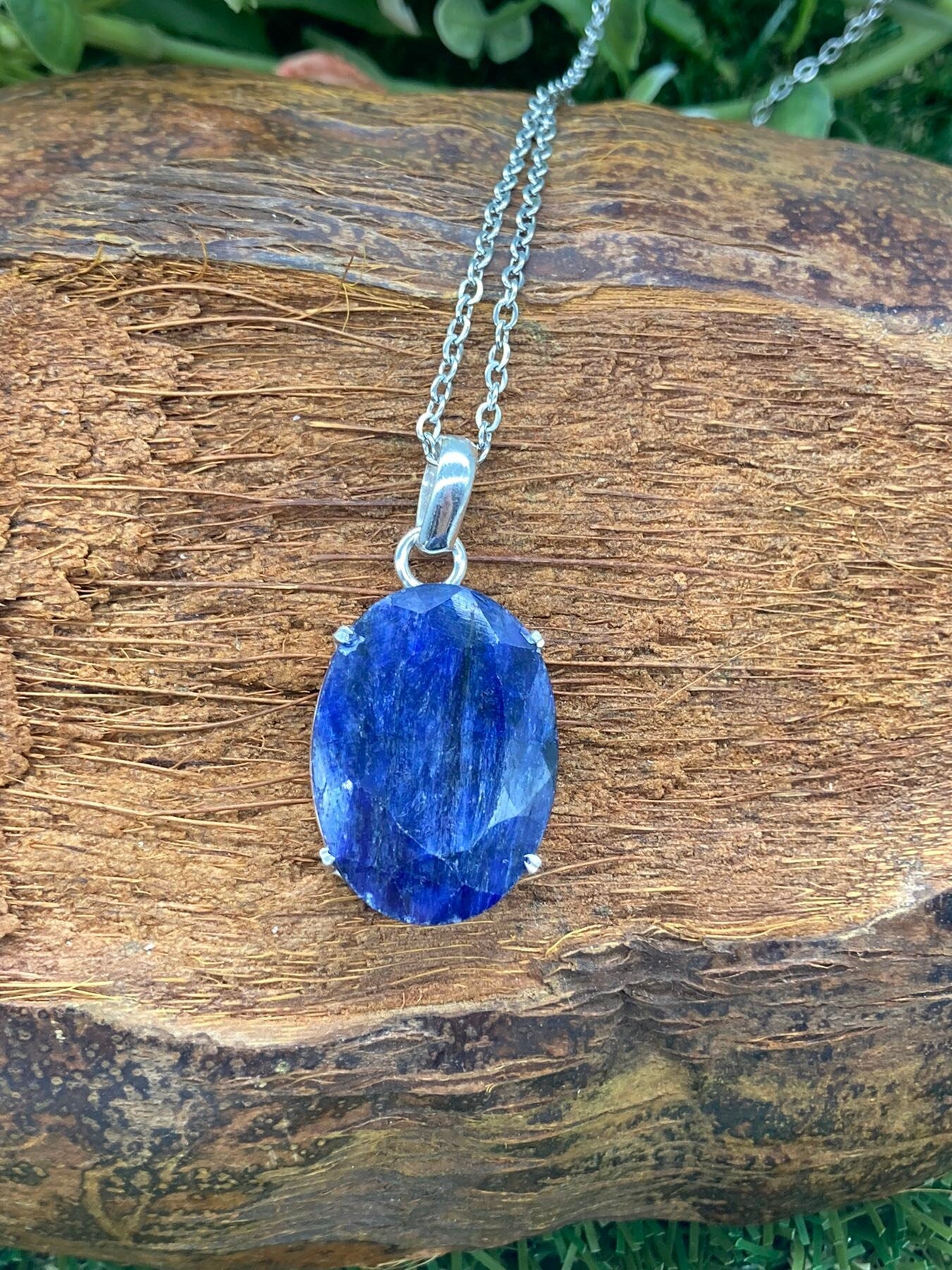 Raw Blue Sapphire Necklace, 41 Carat, Calming Necklace, Silver 925,  Real Blue Sapphire Jewelry, raw gemstone necklace