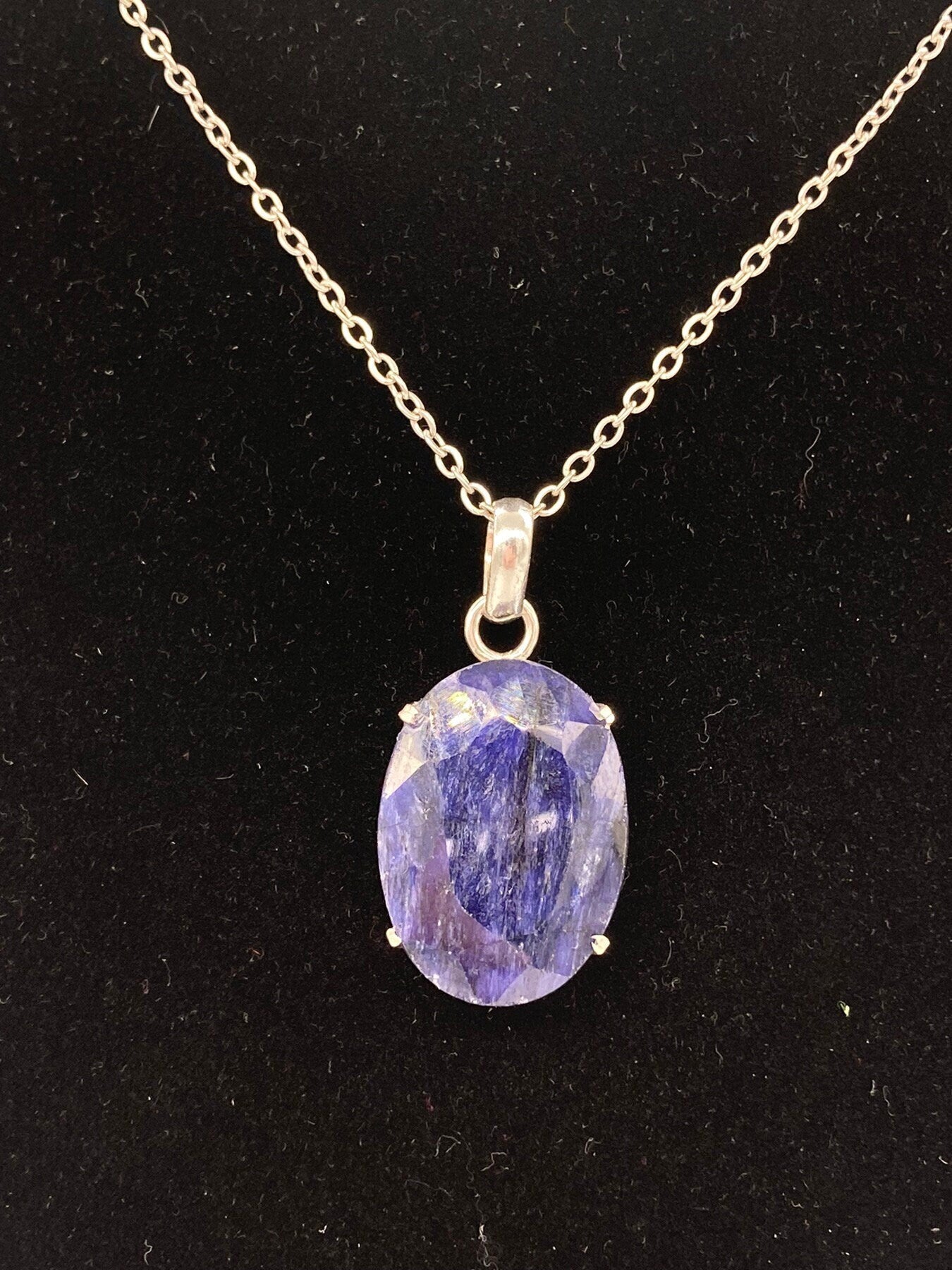 Raw Blue Sapphire Necklace, 41 Carat, Calming Necklace, Silver 925,  Real Blue Sapphire Jewelry, raw gemstone necklace