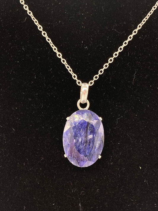 Raw Blue Sapphire Necklace, 41 Carat, Calming Necklace, Silver 925,  Real Blue Sapphire Jewelry, raw gemstone necklace