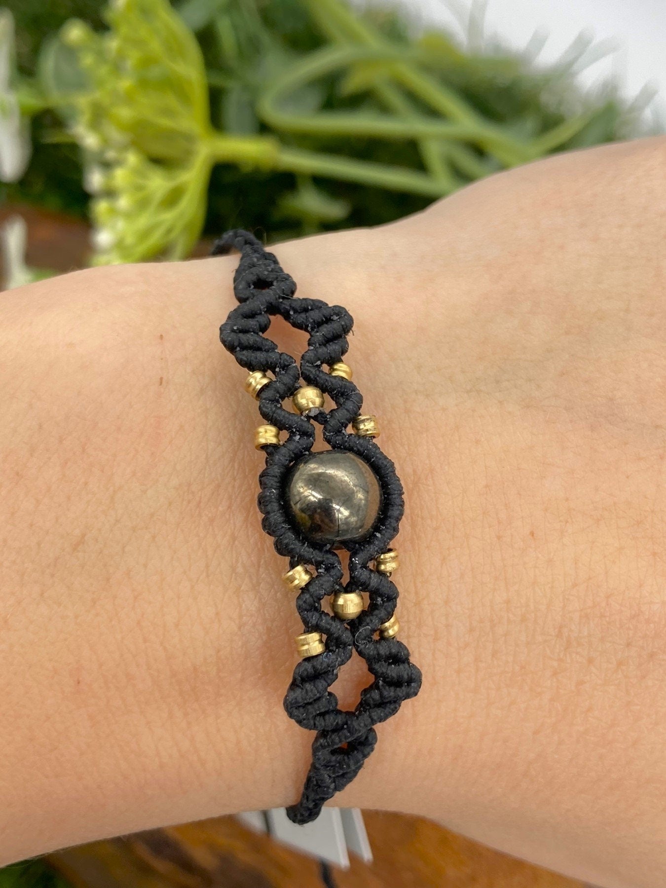 Pyrite Macrame Woven Bracelet