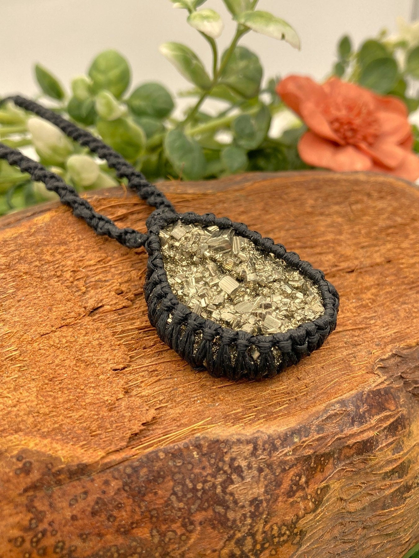 Pyrite Crystal Handmade Macrame Necklace