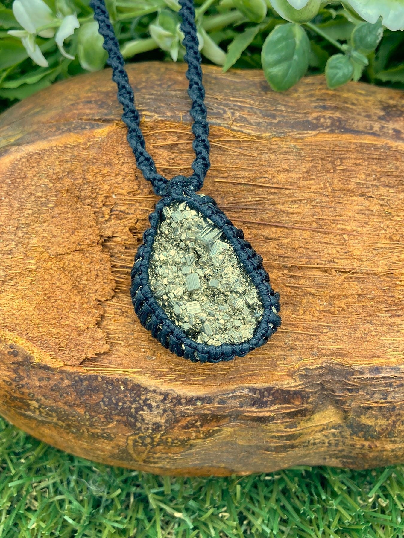 Pyrite Crystal Handmade Macrame Necklace