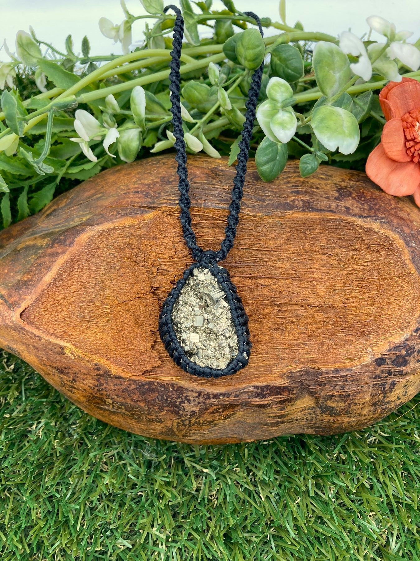 Pyrite Crystal Handmade Macrame Necklace