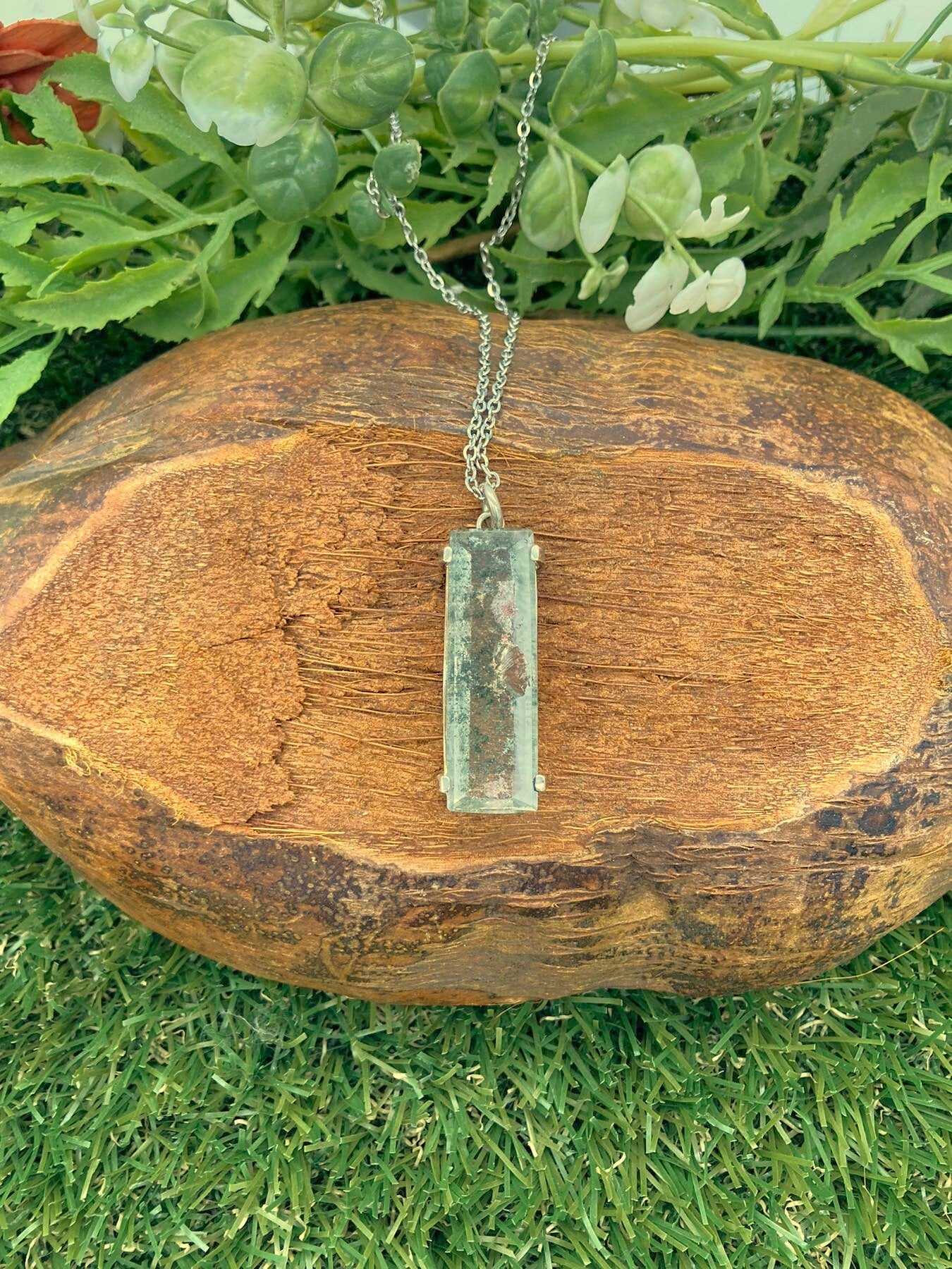 Garden Quartz Cabochon Cut Sterling Silver Necklace