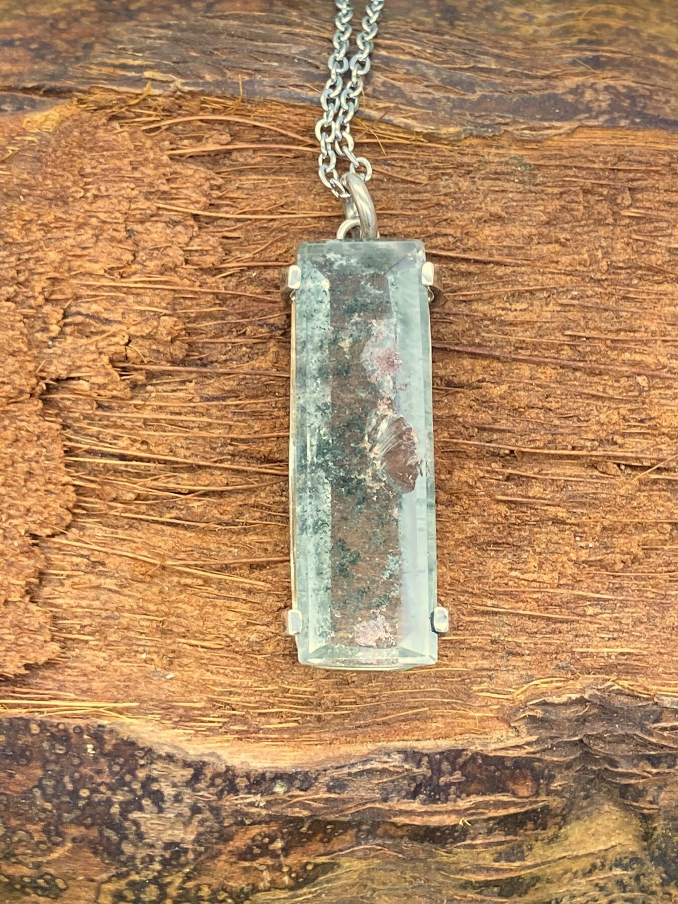 Garden Quartz Cabochon Cut Sterling Silver Necklace