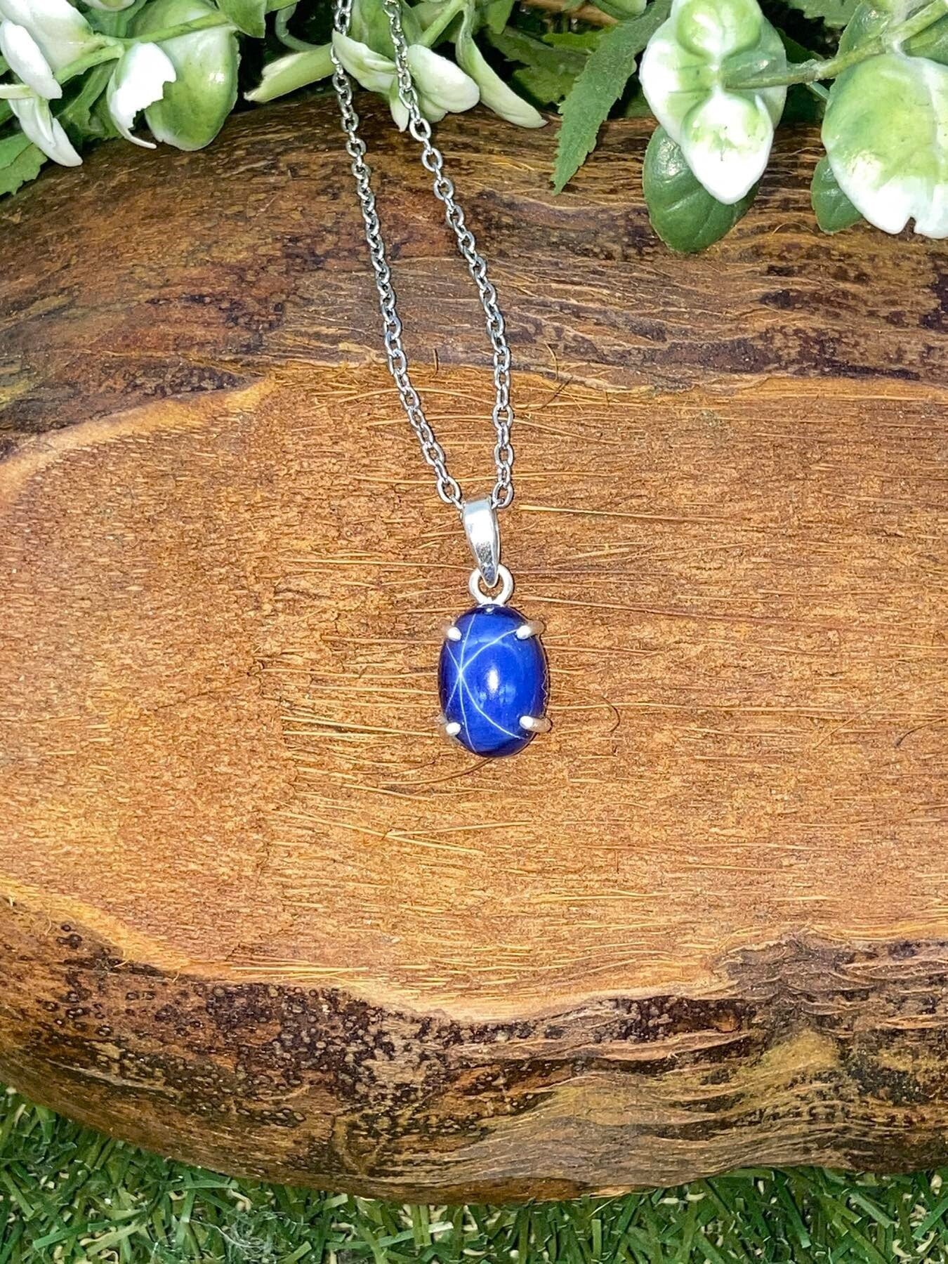 Blue Star Sapphire Sterling Silver Necklace