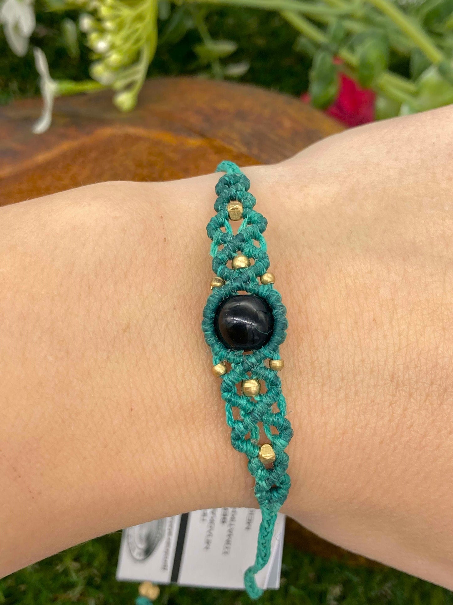 Black Obsidian Macrame Woven Bracelet