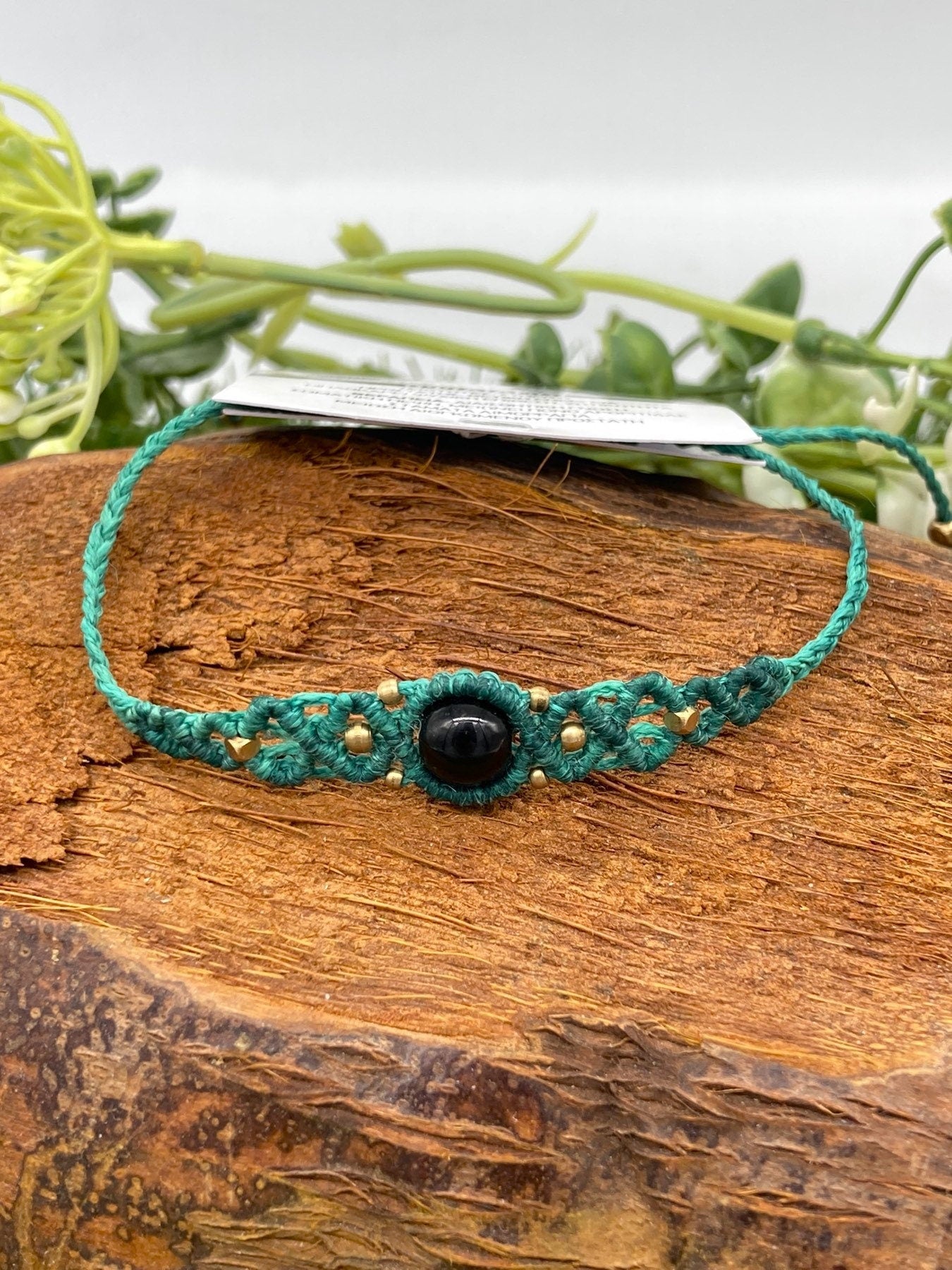 Black Obsidian Macrame Woven Bracelet