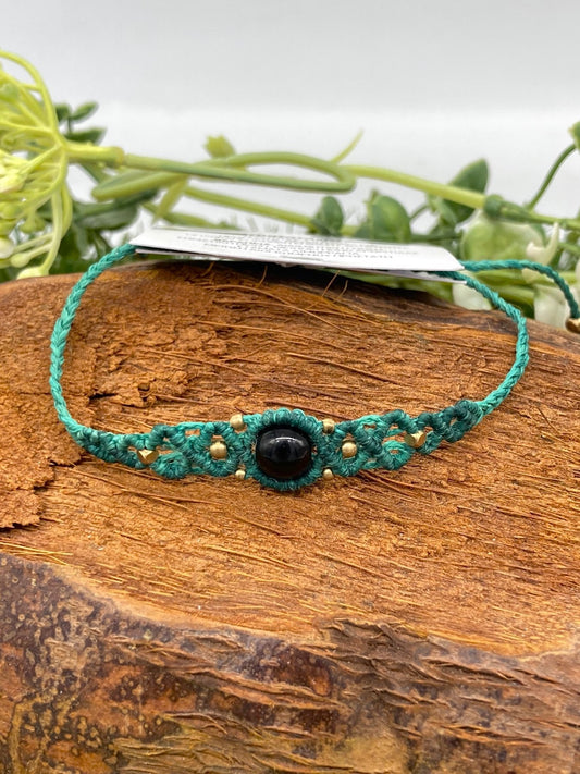 Black Obsidian Macrame Woven Bracelet