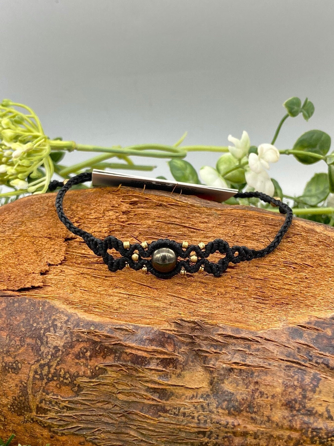 Pyrite Macrame Woven Bracelet