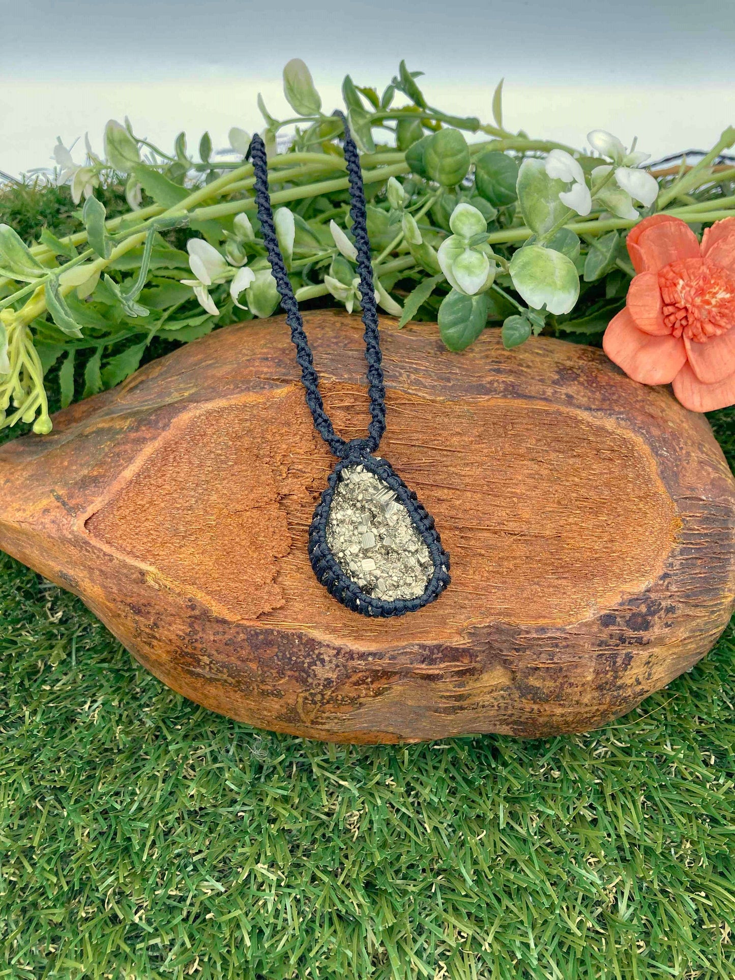 Pyrite Crystal Handmade Macrame Necklace