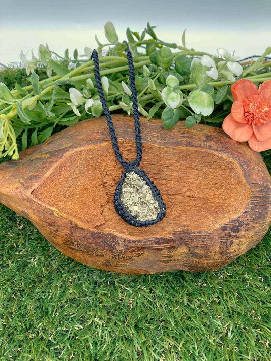 Pyrite Crystal Handmade Macrame Necklace