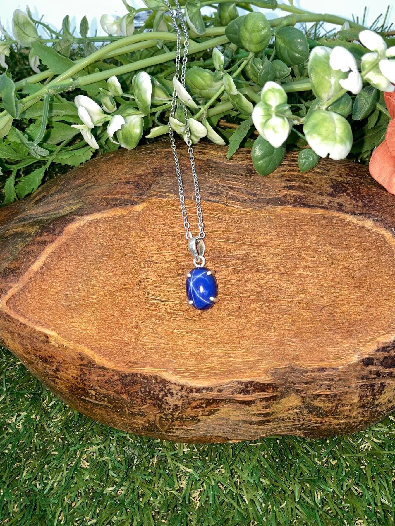 Blue Star Sapphire Sterling Silver Necklace