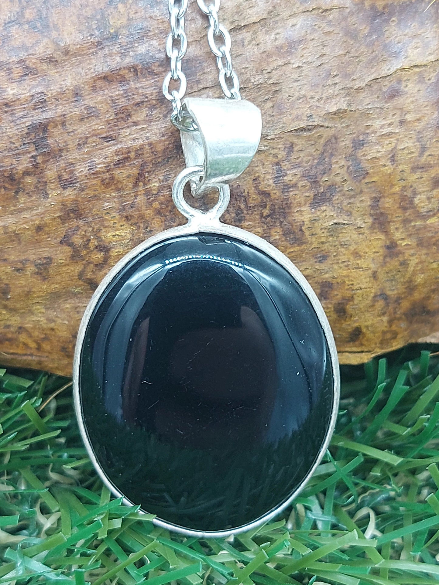 Black Obsidian Crystal Silver Plated Necklace