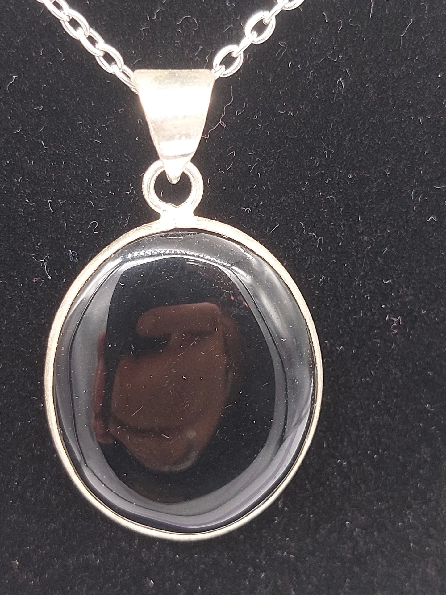 Black Obsidian Crystal Silver Plated Necklace