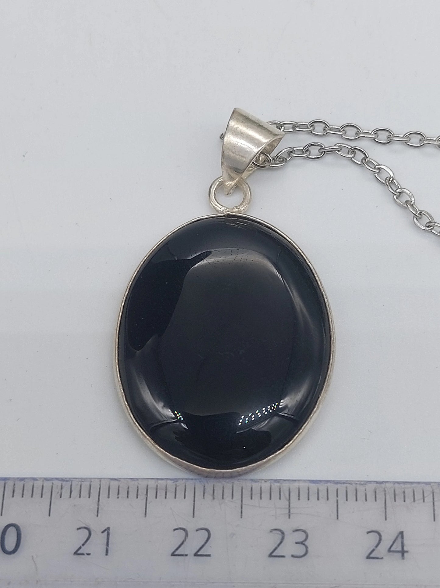 Black Obsidian Crystal Silver Plated Necklace