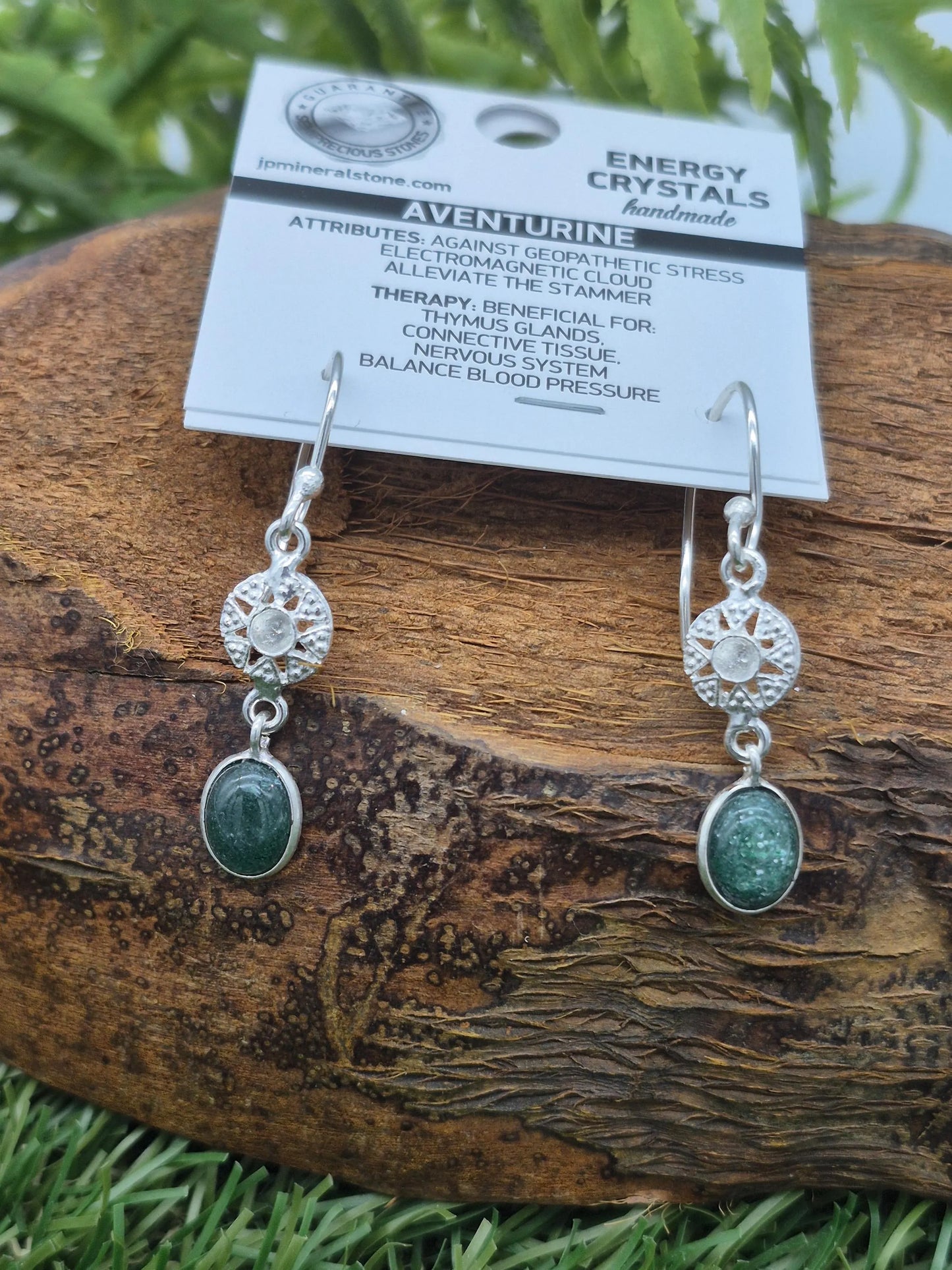 Green Aventurine Silver Plated Earrings, Green Crystal Boho Earrings for Women