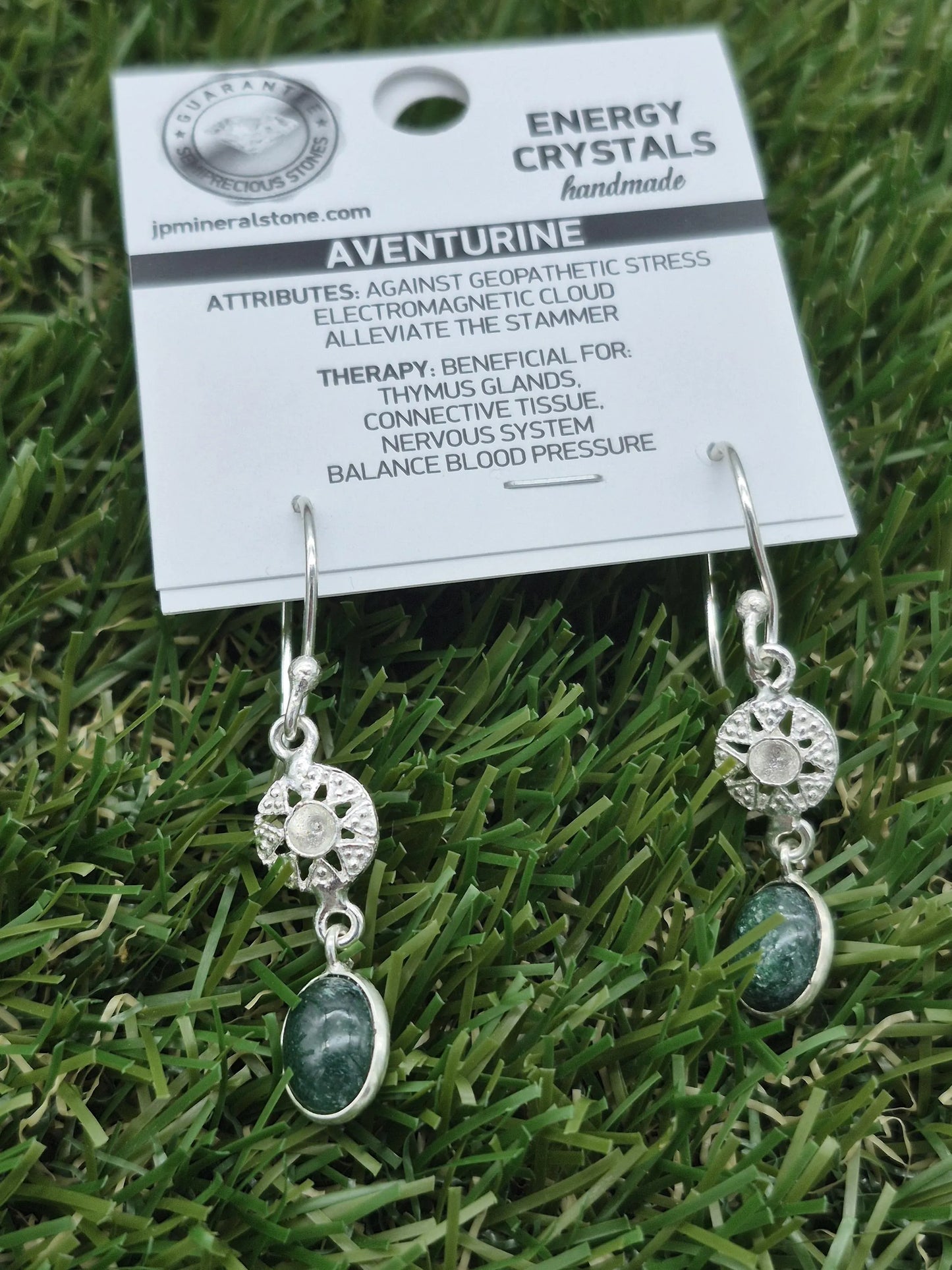 Green Aventurine Silver Plated Earrings, Green Crystal Boho Earrings for Women