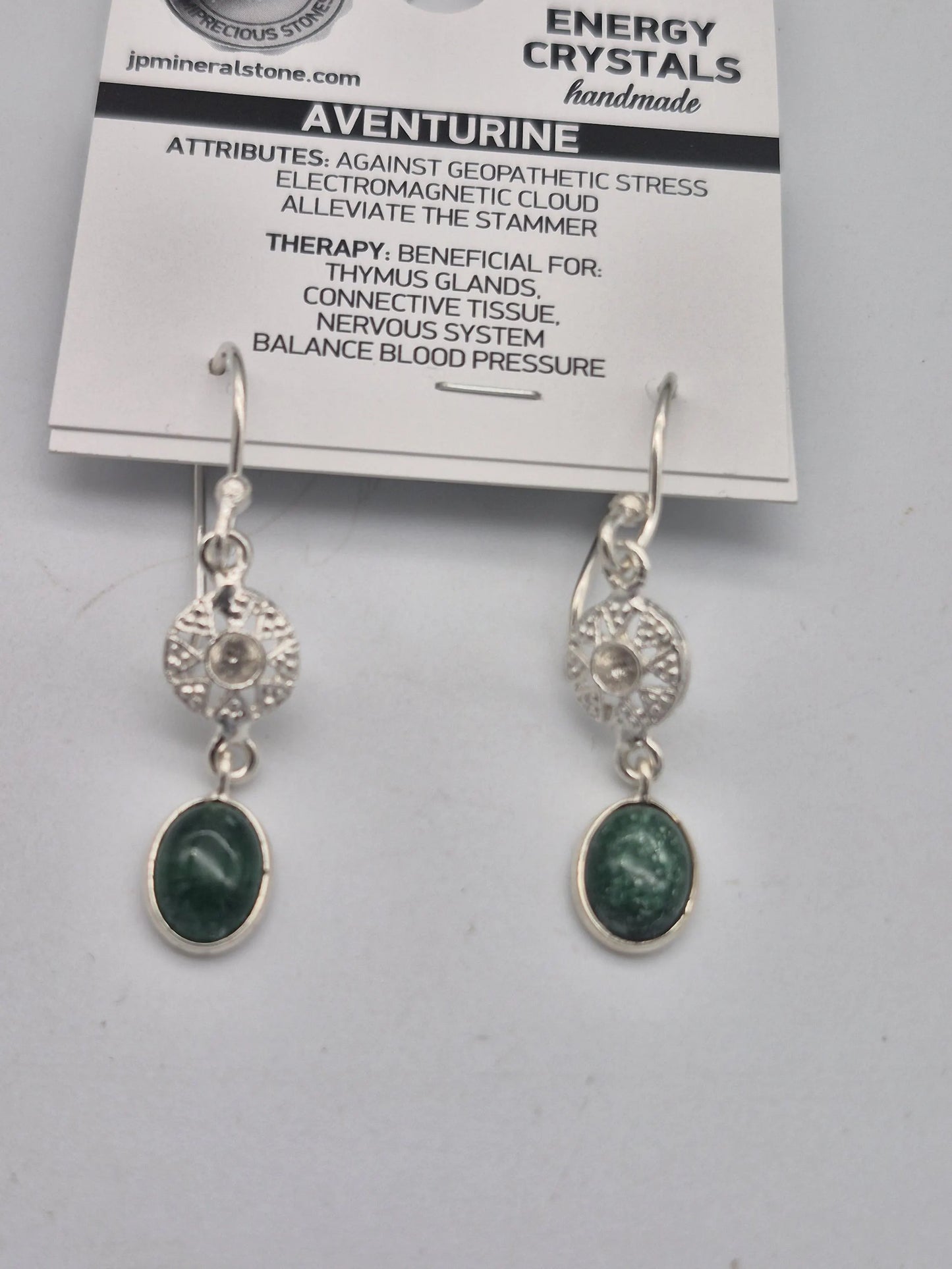 Green Aventurine Silver Plated Earrings, Green Crystal Boho Earrings for Women