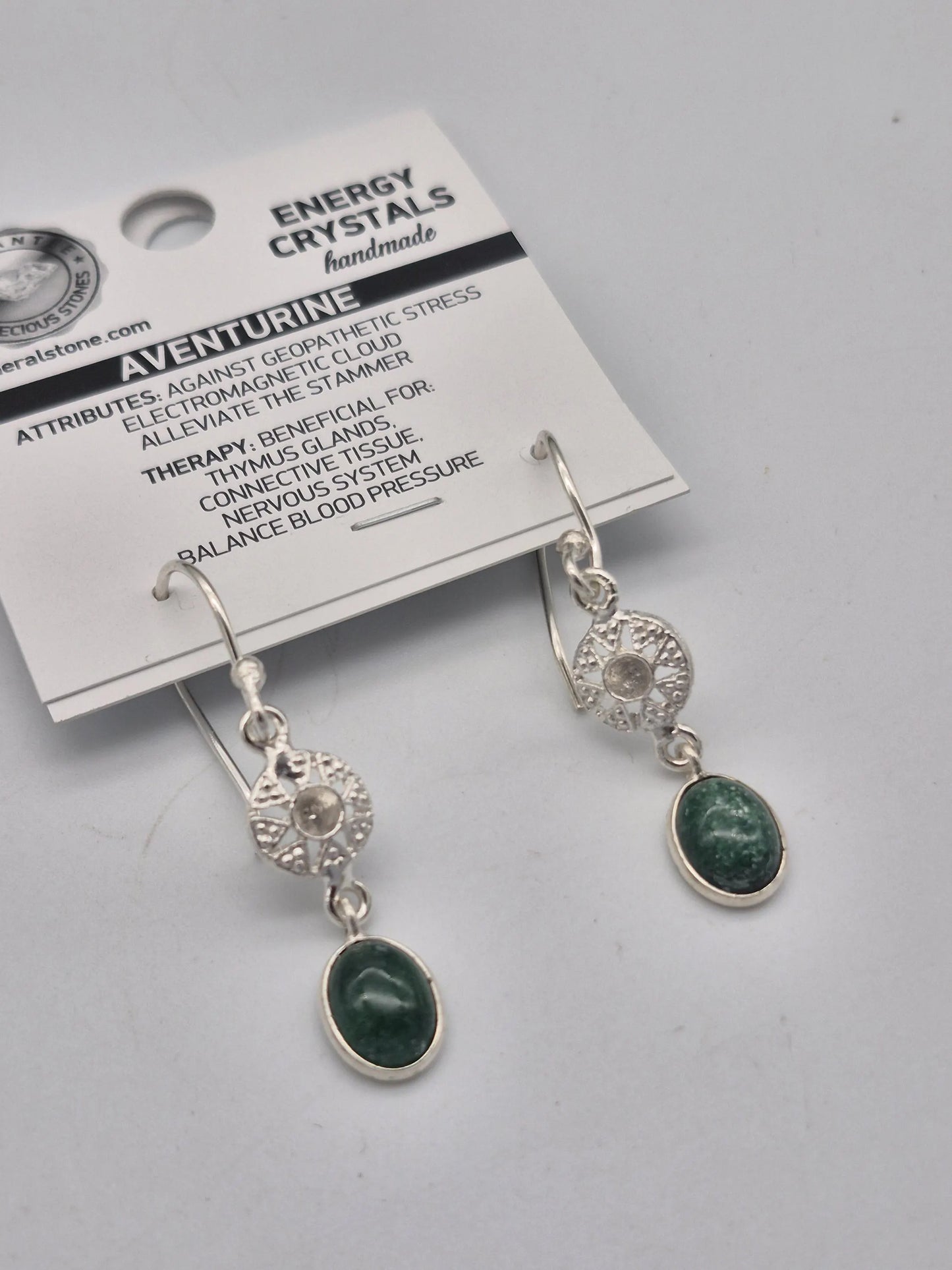 Green Aventurine Silver Plated Earrings, Green Crystal Boho Earrings for Women