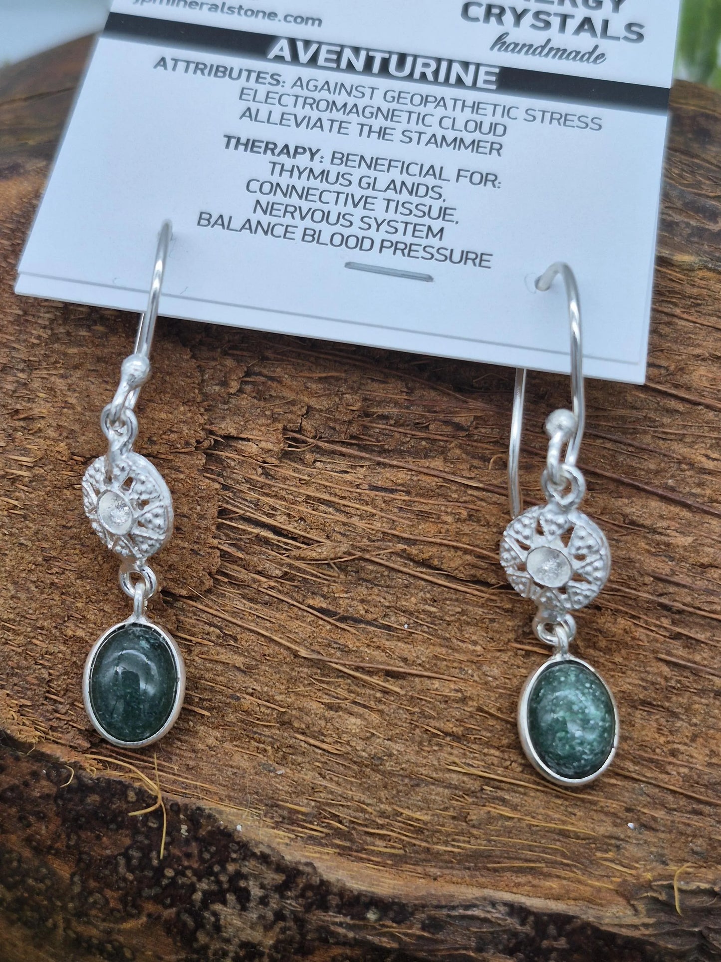 Green Aventurine Silver Plated Earrings, Green Crystal Boho Earrings for Women