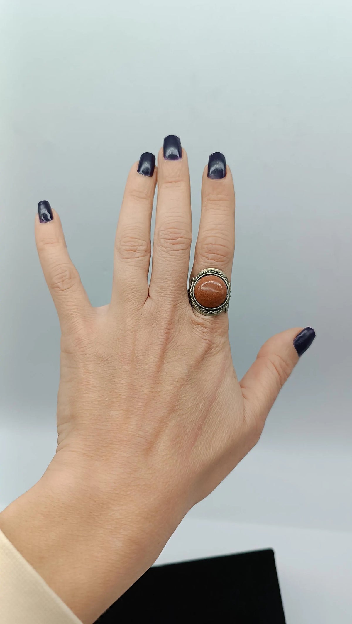 Sunstone Cabochon Ring: Adjustable Crystal Healing Jewelry