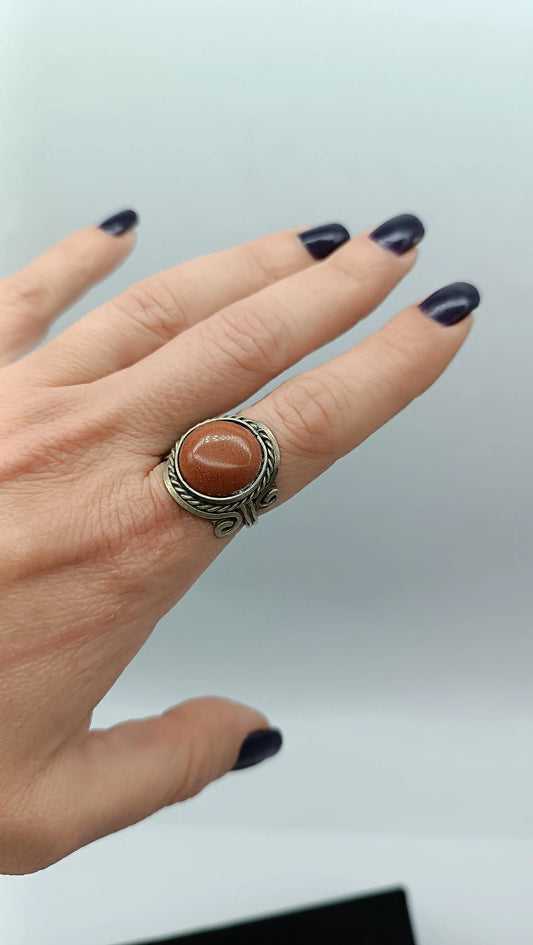Sunstone Cabochon Ring: Adjustable Crystal Healing Jewelry