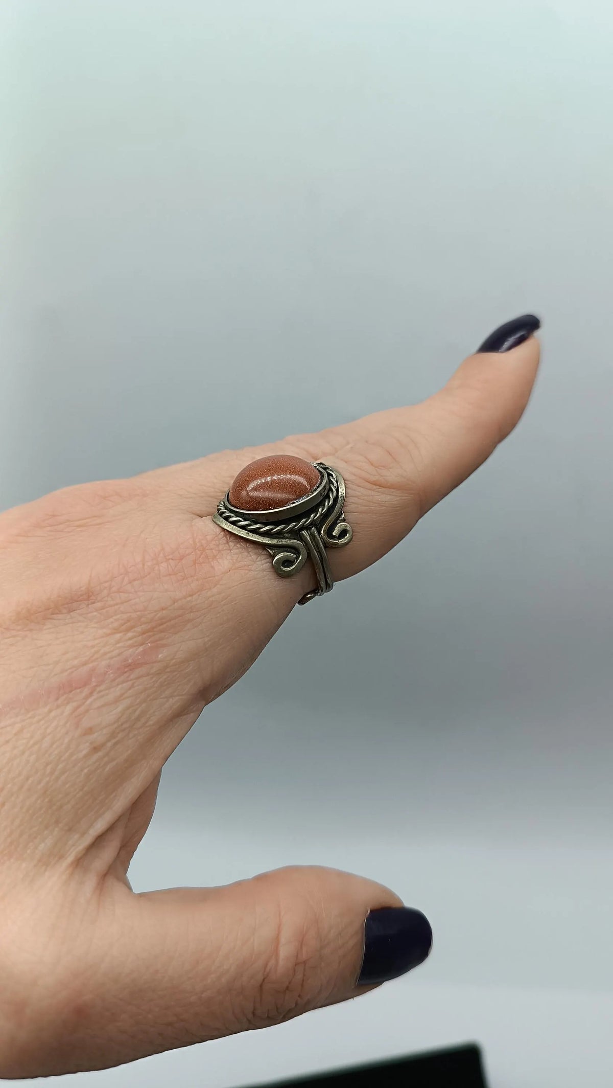 Sunstone Cabochon Ring: Adjustable Crystal Healing Jewelry
