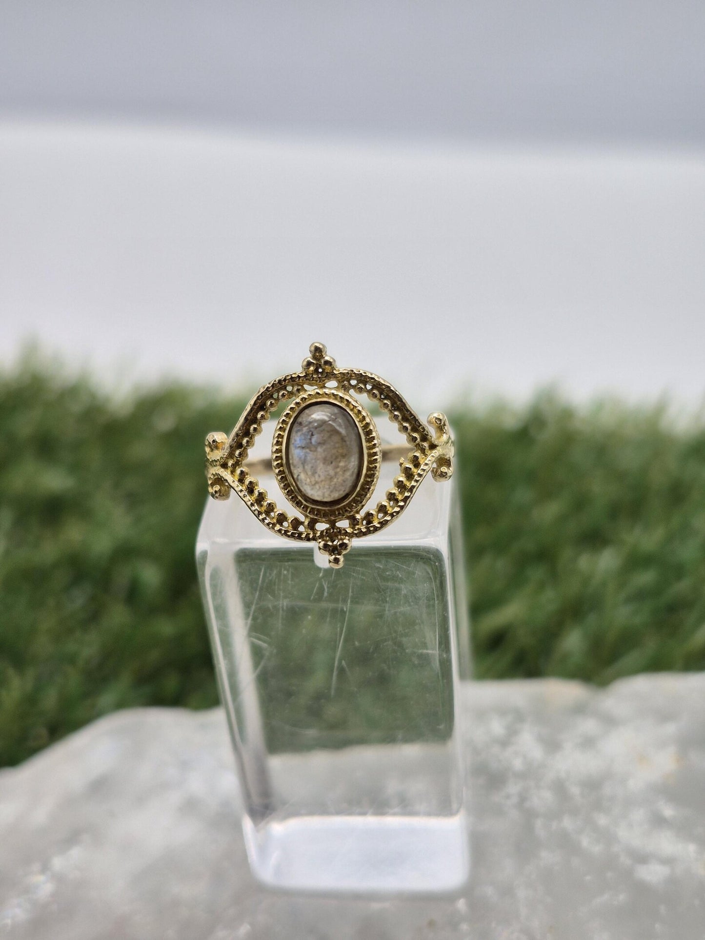 Labradorite Brass Adjustable Ring for Women