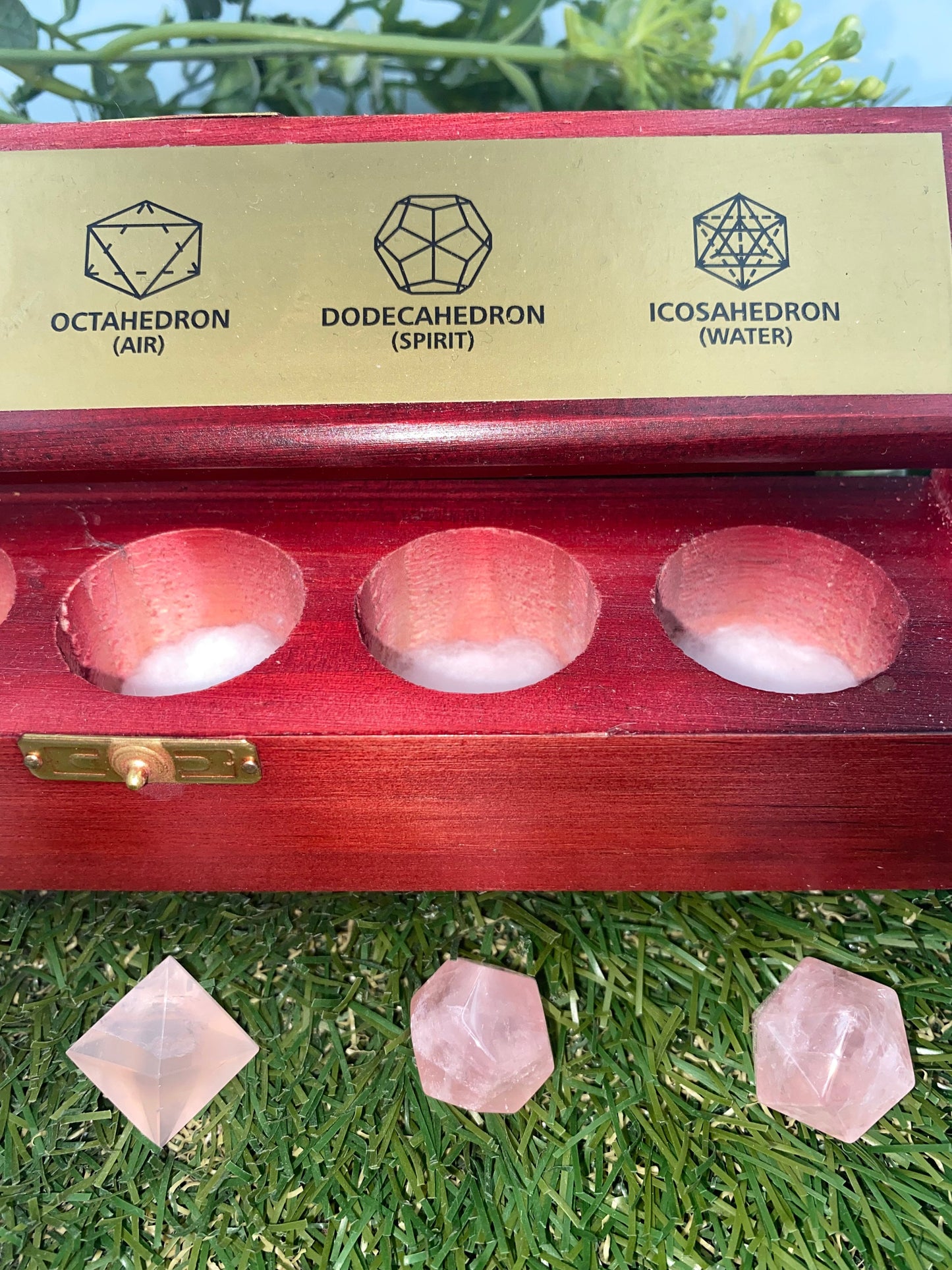 Pink Quartz Platonic Solids Sacred Geometric Set, Energy Healing crystal, reiki stones, five chakra set