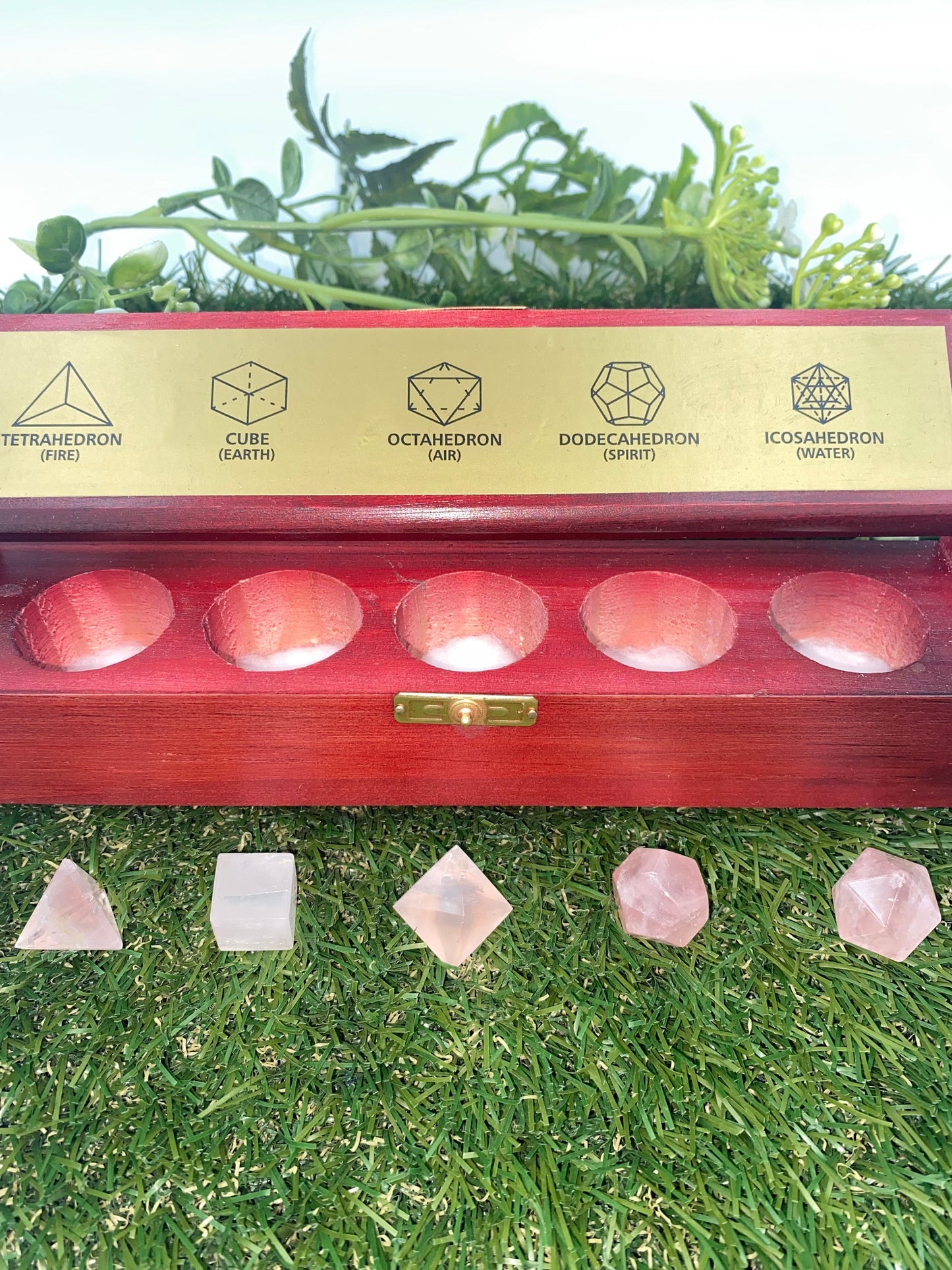 Pink Quartz Platonic Solids Sacred Geometric Set, Energy Healing crystal, reiki stones, five chakra set