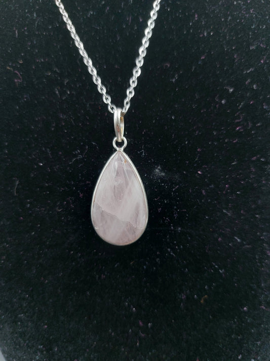 Luxury Pink Quartz Sterling Silver 925 Pendant Cabochon Cut Healing Crystal Accessories Zodiac Mineral Stone