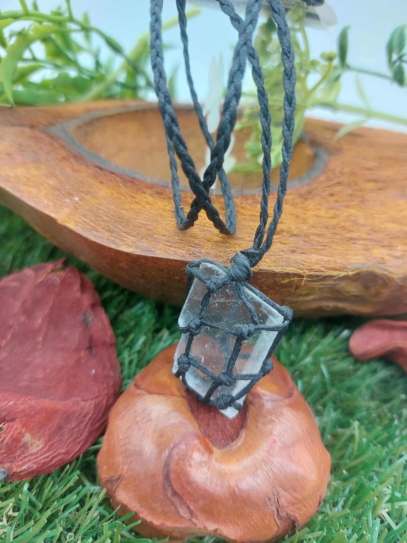 Optische Calcit Island Kristall Makramee Halskette